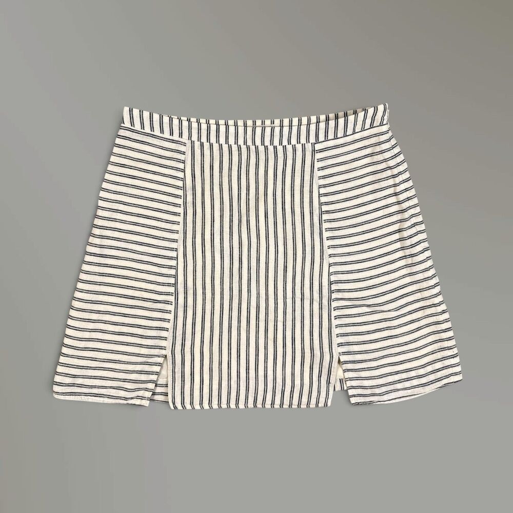 Cooperative Notch Hem A-Line Skirt Linen Striped Lightweight Side Zip Size Med